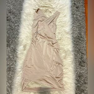 Beige Ruched Mini Dress